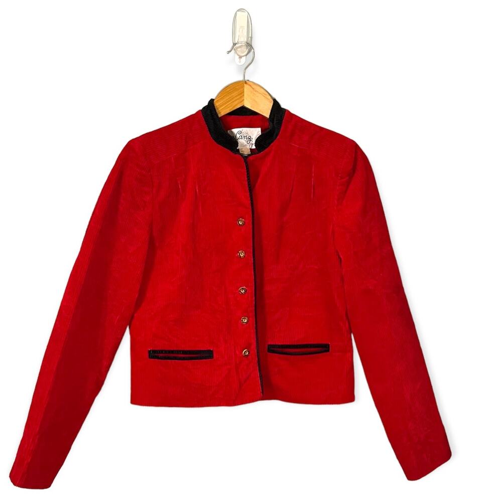 Lanz Original Vintage Blazer Size S Red Corduroy Black Trim Lined Jacket